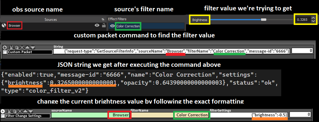 Find a filter settings value via Custom Packet and use it in the command
